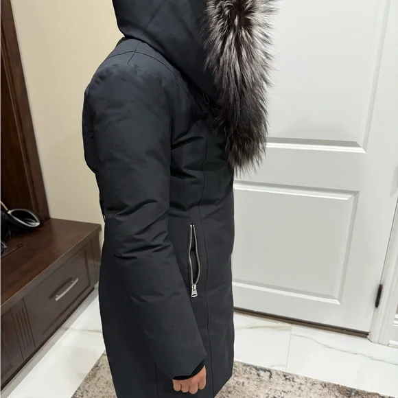 Mackage Black Puffer Coat with silver fox Fur Trim - Picture 4 of 9
